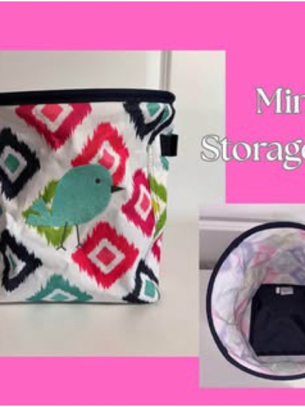 thirty-one Mini Storage Bin w/Teal Bird Embroidery